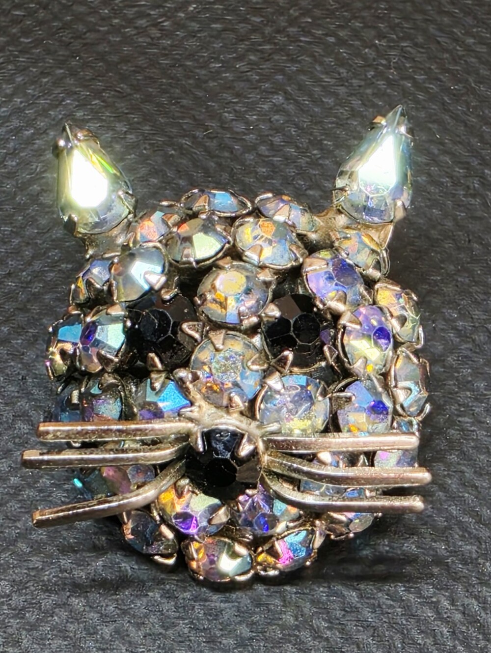 Vintage Warner AB Rhinestone Cat Stick Pin Brooch Signed